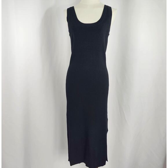 The Drop Yasmin Black Side Slit Rib Knit Midi Tank Dress Women's Size L NWT - Picture 2 of 14